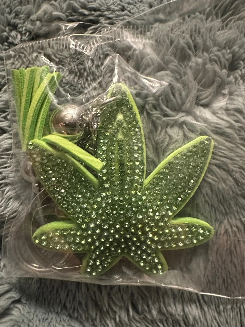Sparkling Lime Green Leaf Key chain with Tassel